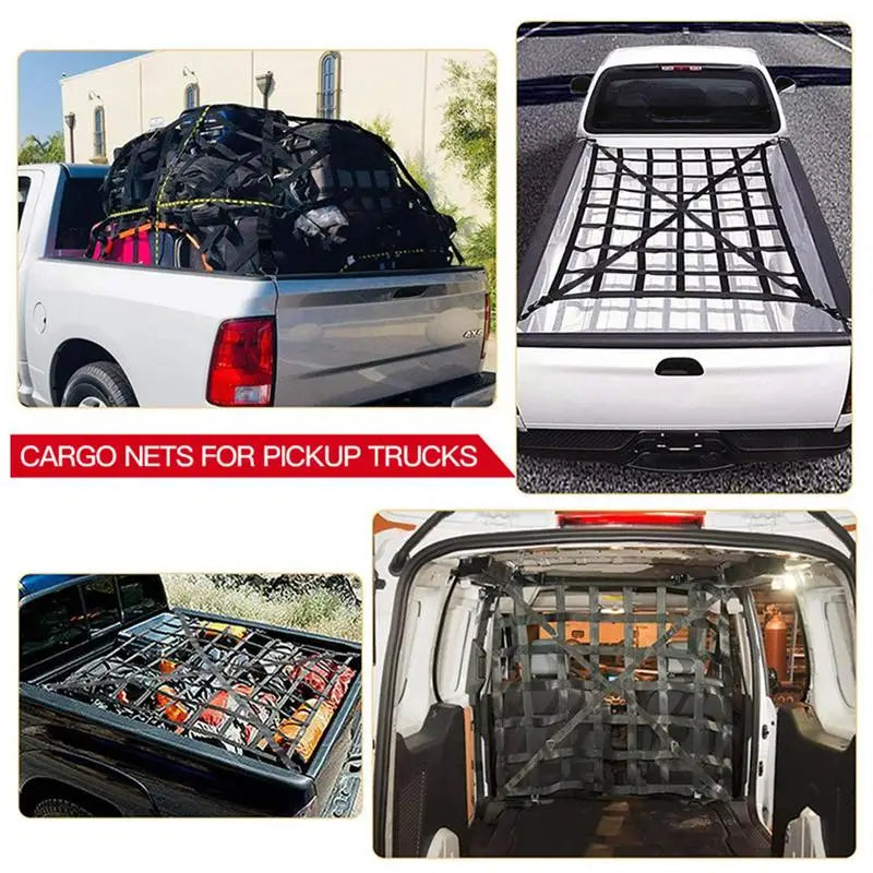 Car Trunk Rooftop Net Mesh Cargo Net Heavy Cargo Net Truck Trailer Dumpster Extend Mesh Covers Luggage Nets with 4 Fixed Belt