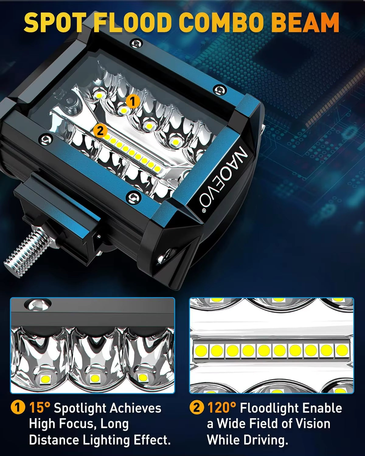 4 Inch 2Pcs LED Pod Lights Spot Flood Combo LED Fog Driving 4X4 off Road Lights Work Lights for Truck Boat ATV UTV Jeep