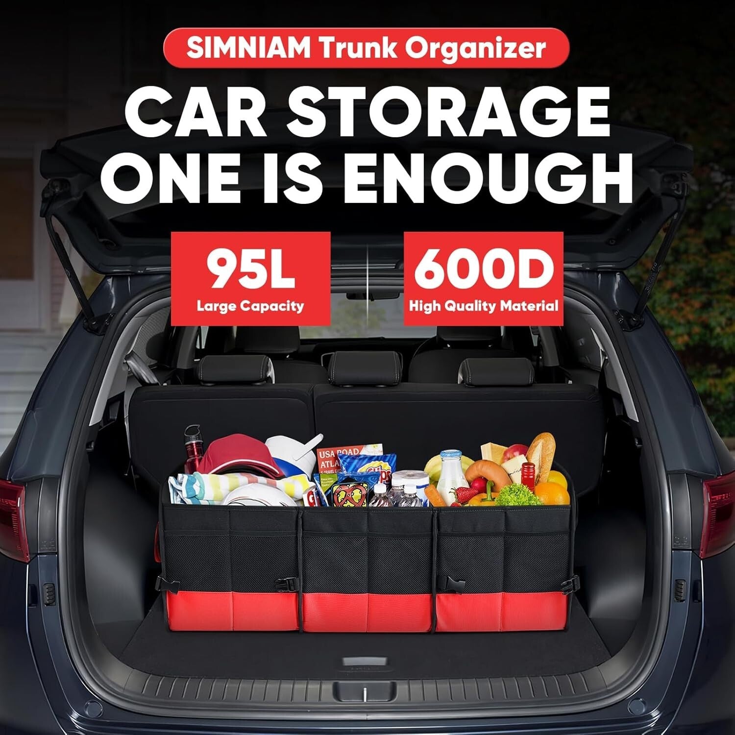 Large Trunk Organizer for Car, Collapsible Multi Compartment Car Trunk Organizer