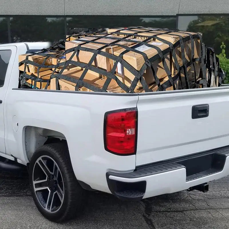 Car Trunk Rooftop Net Mesh Cargo Net Heavy Cargo Net Truck Trailer Dumpster Extend Mesh Covers Luggage Nets with 4 Fixed Belt