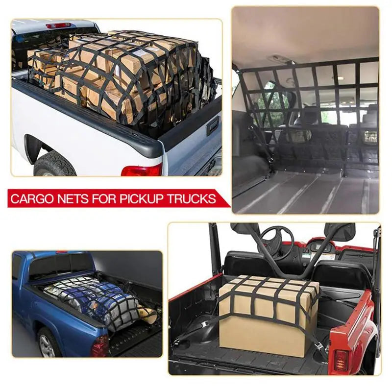 Car Trunk Rooftop Net Mesh Cargo Net Heavy Cargo Net Truck Trailer Dumpster Extend Mesh Covers Luggage Nets with 4 Fixed Belt