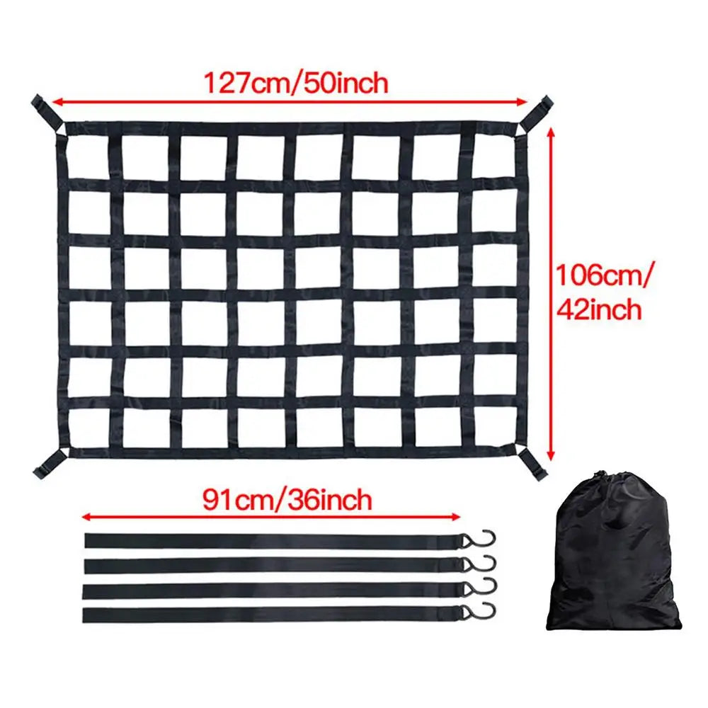 Car Trunk Rooftop Net Mesh Cargo Net Heavy Cargo Net Truck Trailer Dumpster Extend Mesh Covers Luggage Nets with 4 Fixed Belt