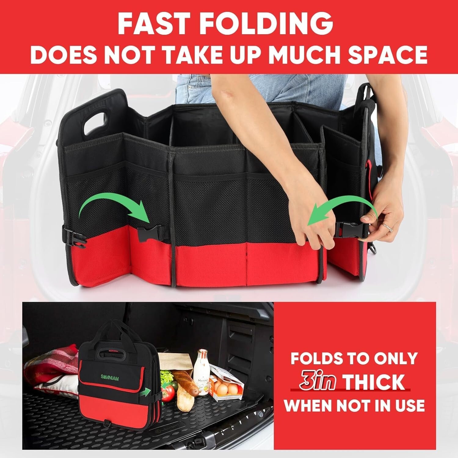 Large Trunk Organizer for Car, Collapsible Multi Compartment Car Trunk Organizer