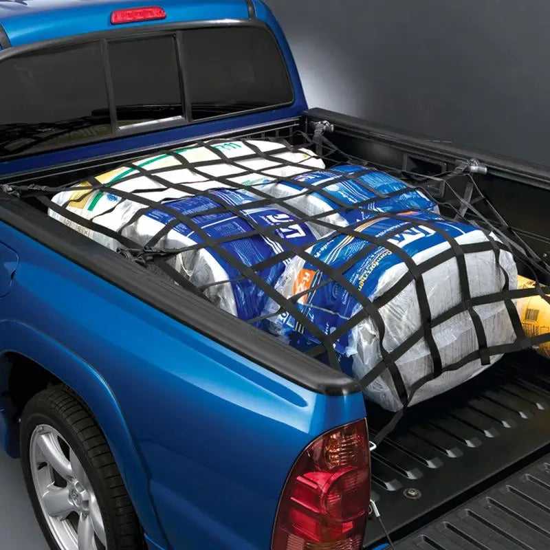 Car Trunk Rooftop Net Mesh Cargo Net Heavy Cargo Net Truck Trailer Dumpster Extend Mesh Covers Luggage Nets with 4 Fixed Belt