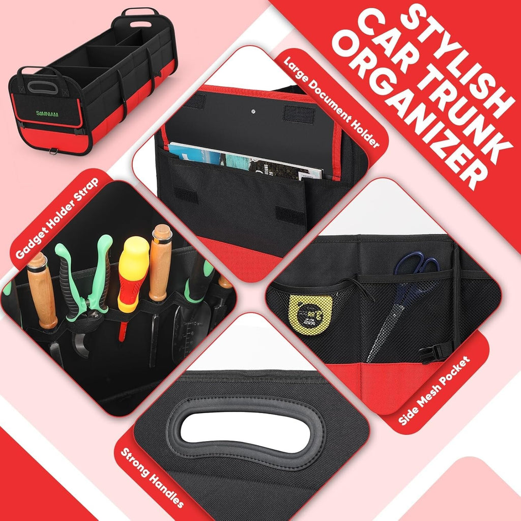 Large Trunk Organizer for Car, Collapsible Multi Compartment Car Trunk Organizer