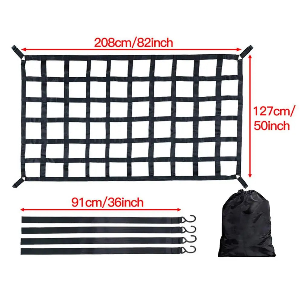 Car Trunk Rooftop Net Mesh Cargo Net Heavy Cargo Net Truck Trailer Dumpster Extend Mesh Covers Luggage Nets with 4 Fixed Belt