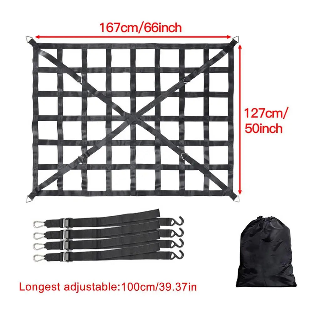 Car Trunk Rooftop Net Mesh Cargo Net Heavy Cargo Net Truck Trailer Dumpster Extend Mesh Covers Luggage Nets with 4 Fixed Belt